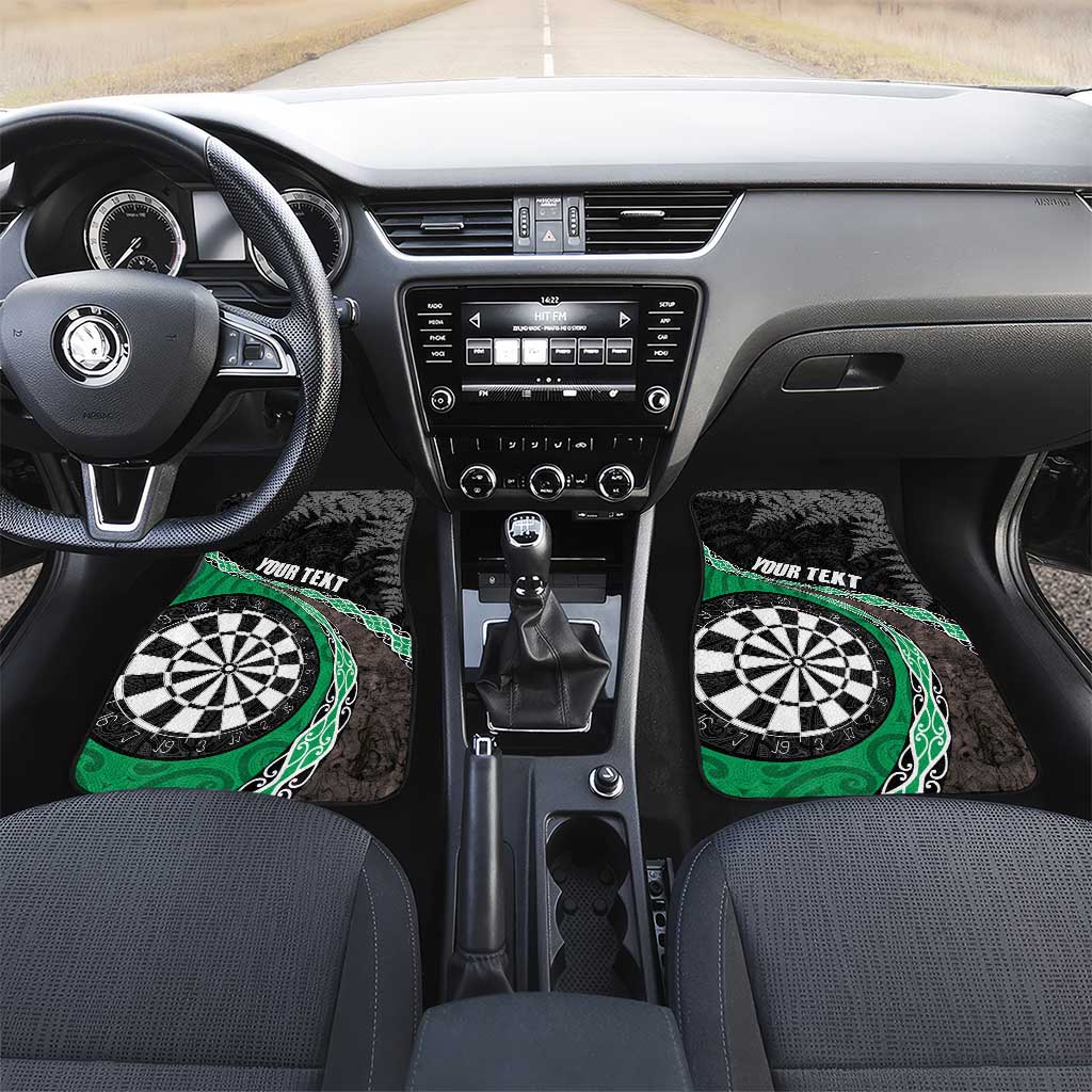 Personalised New Zealand Darts Car Mats Koru Tribal Tattoo and Silver Fern Maori Pattern Green Color