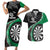 Personalised New Zealand Darts Couples Matching Short Sleeve Bodycon Dress and Hawaiian Shirt Koru Tribal Tattoo and Silver Fern Maori Pattern Green Color