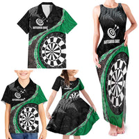 Personalised New Zealand Darts Family Matching Tank Maxi Dress and Hawaiian Shirt Koru Tribal Tattoo and Silver Fern Maori Pattern Green Color