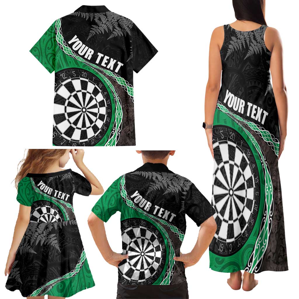 Personalised New Zealand Darts Family Matching Tank Maxi Dress and Hawaiian Shirt Koru Tribal Tattoo and Silver Fern Maori Pattern Green Color