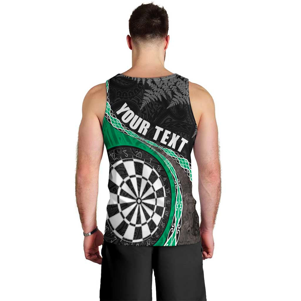 Personalised New Zealand Darts Men Tank Top Koru Tribal Tattoo and Silver Fern Maori Pattern Green Color