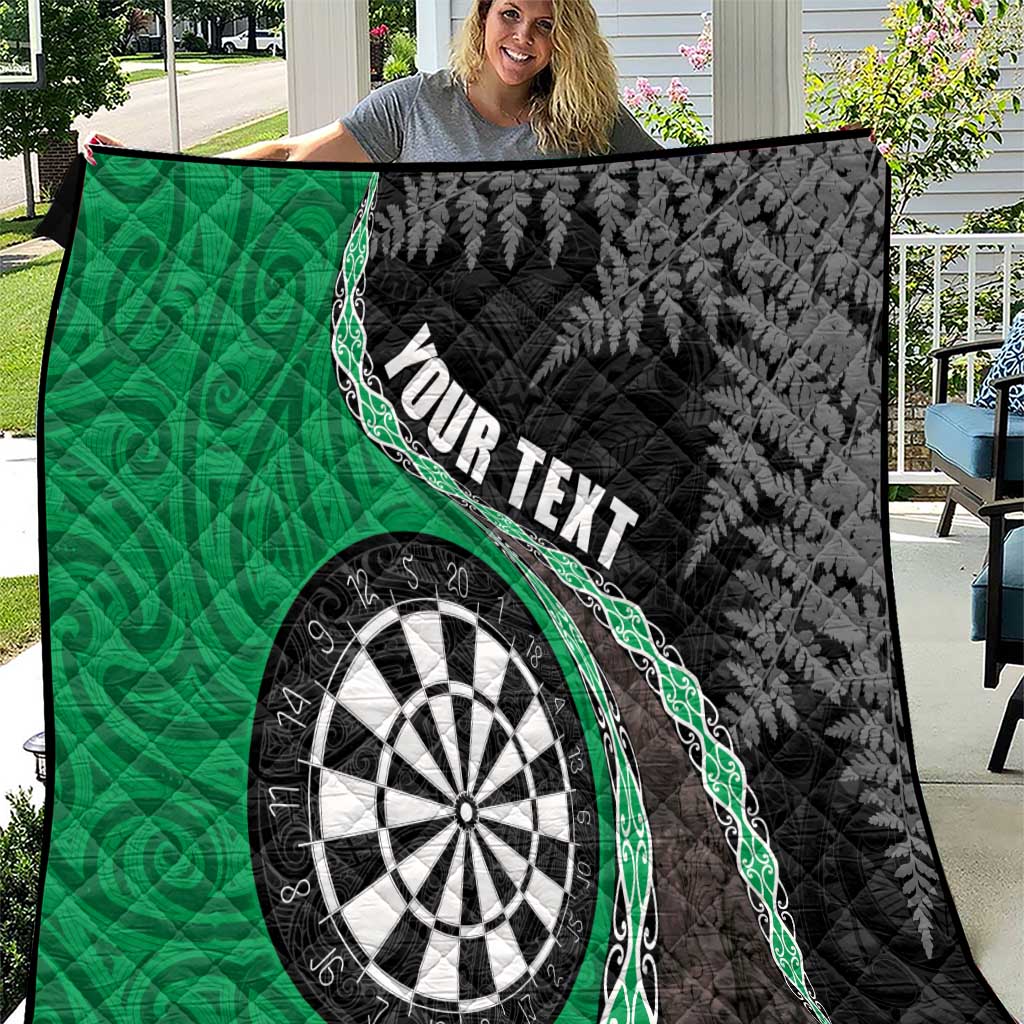 Personalised New Zealand Darts Quilt Koru Tribal Tattoo and Silver Fern Maori Pattern Green Color