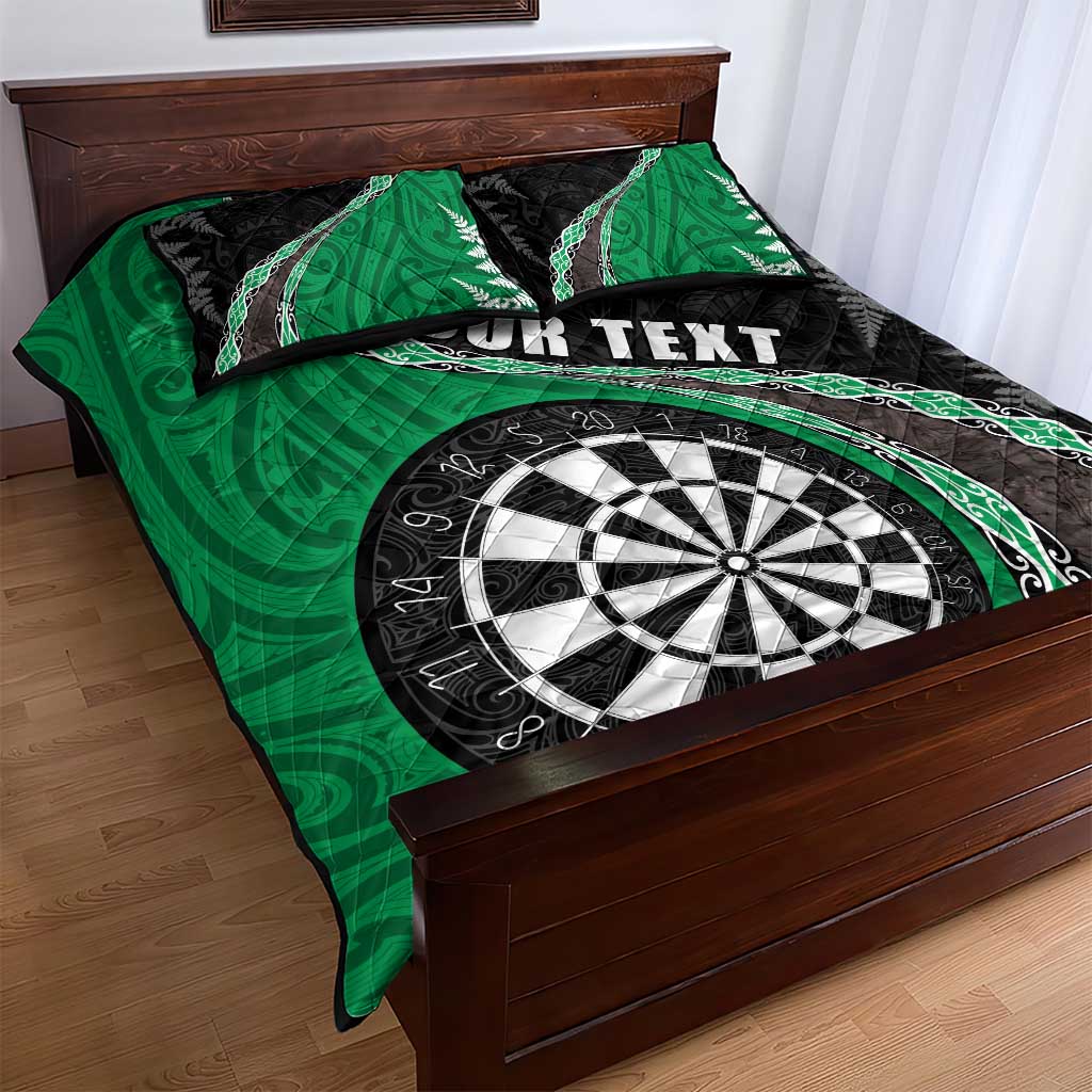 Personalised New Zealand Darts Quilt Bed Set Koru Tribal Tattoo and Silver Fern Maori Pattern Green Color