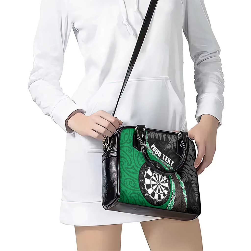 Personalised New Zealand Darts Shoulder Handbag Koru Tribal Tattoo and Silver Fern Maori Pattern Green Color