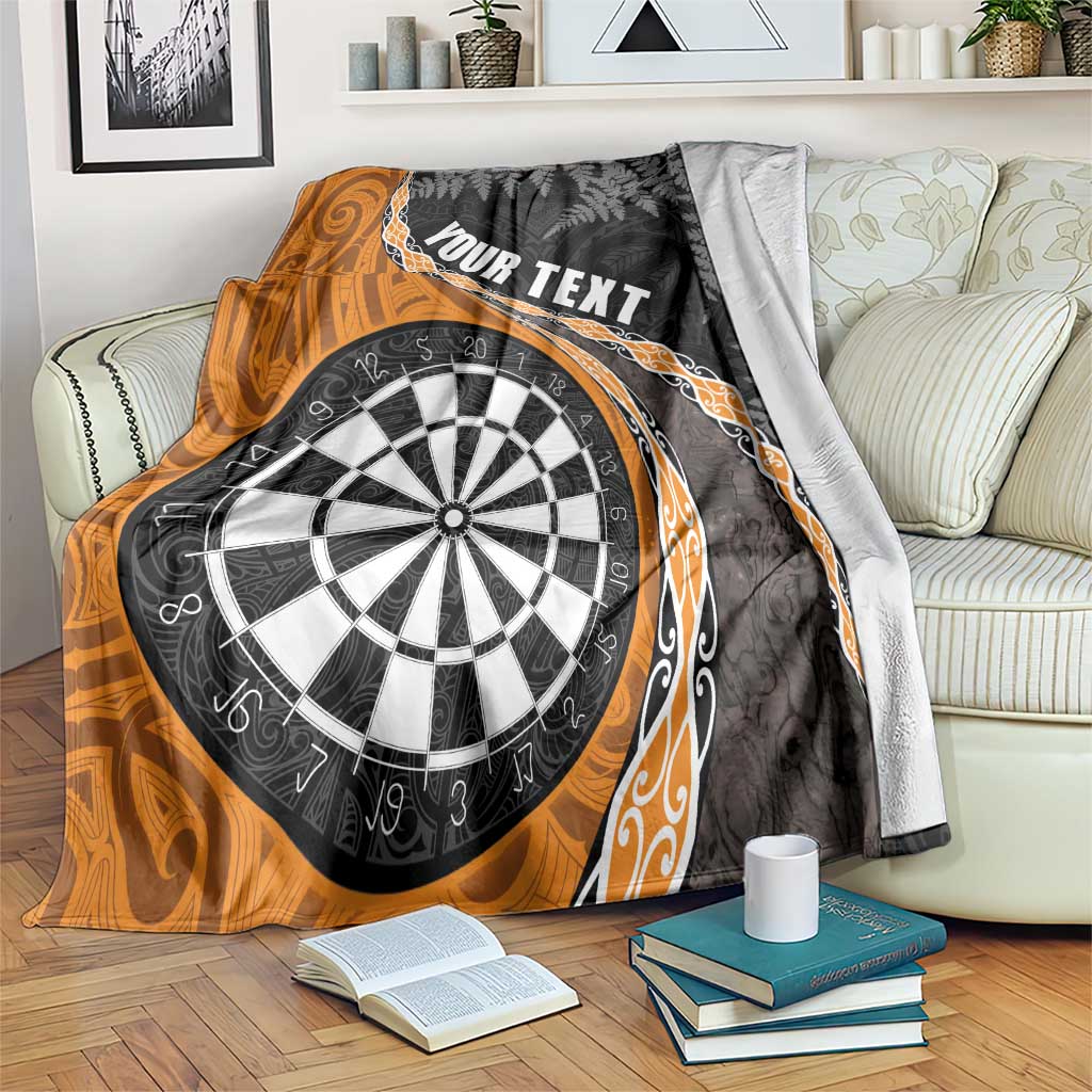 Personalised New Zealand Darts Blanket Koru Tribal Tattoo and Silver Fern Maori Pattern Orange Color