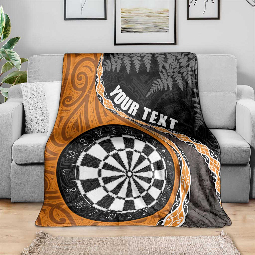 Personalised New Zealand Darts Blanket Koru Tribal Tattoo and Silver Fern Maori Pattern Orange Color