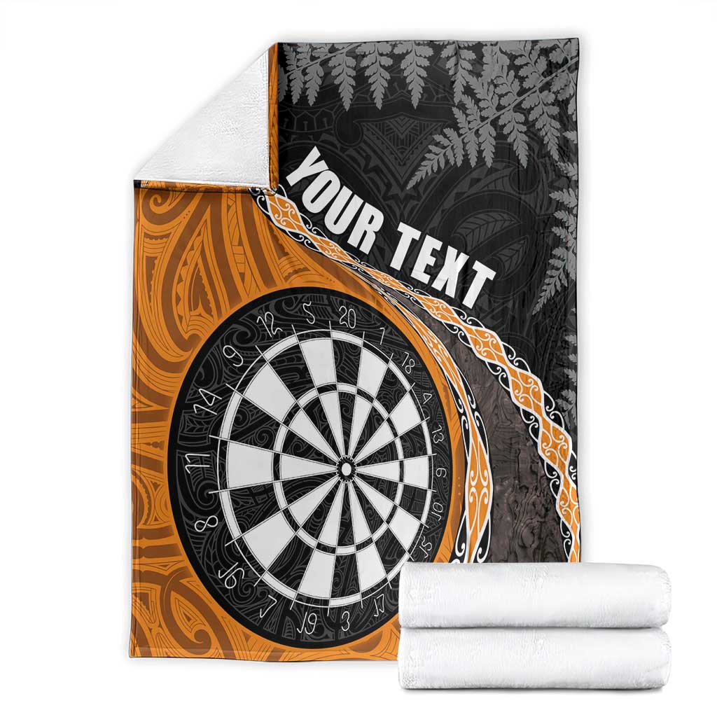 Personalised New Zealand Darts Blanket Koru Tribal Tattoo and Silver Fern Maori Pattern Orange Color