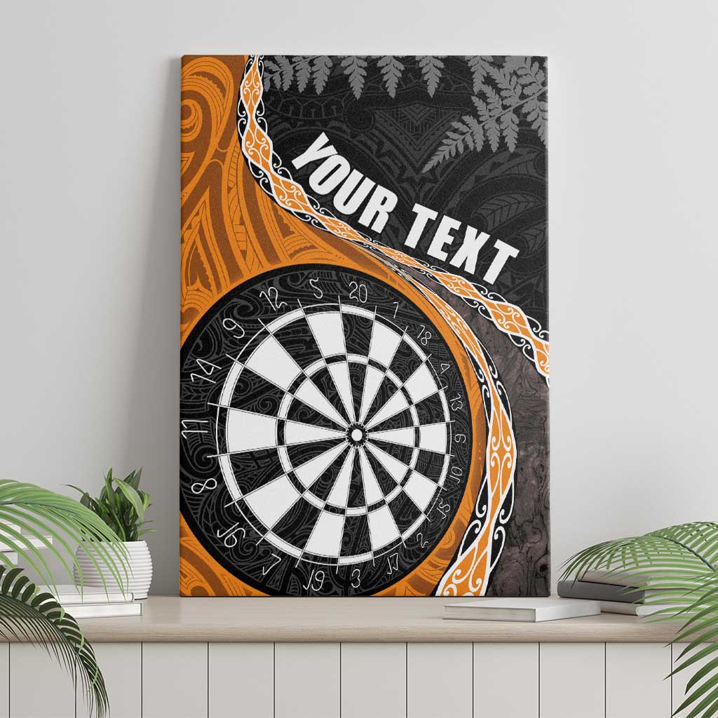 Personalised New Zealand Darts Canvas Wall Art Koru Tribal Tattoo and Silver Fern Maori Pattern Orange Color
