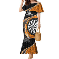 Personalised New Zealand Darts Family Matching Mermaid Dress and Hawaiian Shirt Koru Tribal Tattoo and Silver Fern Maori Pattern Orange Color