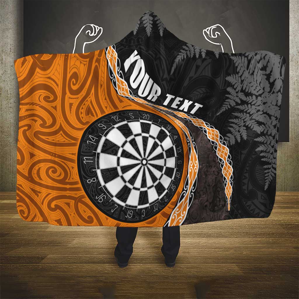 Personalised New Zealand Darts Hooded Blanket Koru Tribal Tattoo and Silver Fern Maori Pattern Orange Color LT03 - Polynesian Pride