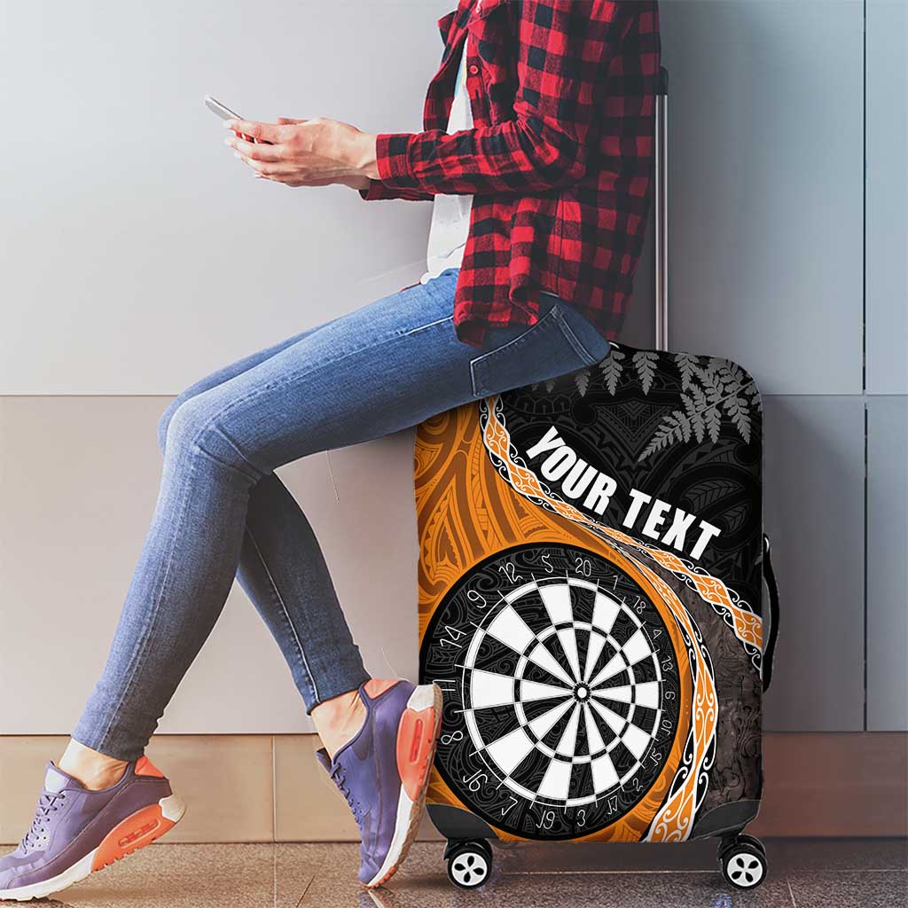 Personalised New Zealand Darts Luggage Cover Koru Tribal Tattoo and Silver Fern Maori Pattern Orange Color LT03 - Polynesian Pride
