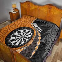 Personalised New Zealand Darts Quilt Koru Tribal Tattoo and Silver Fern Maori Pattern Orange Color