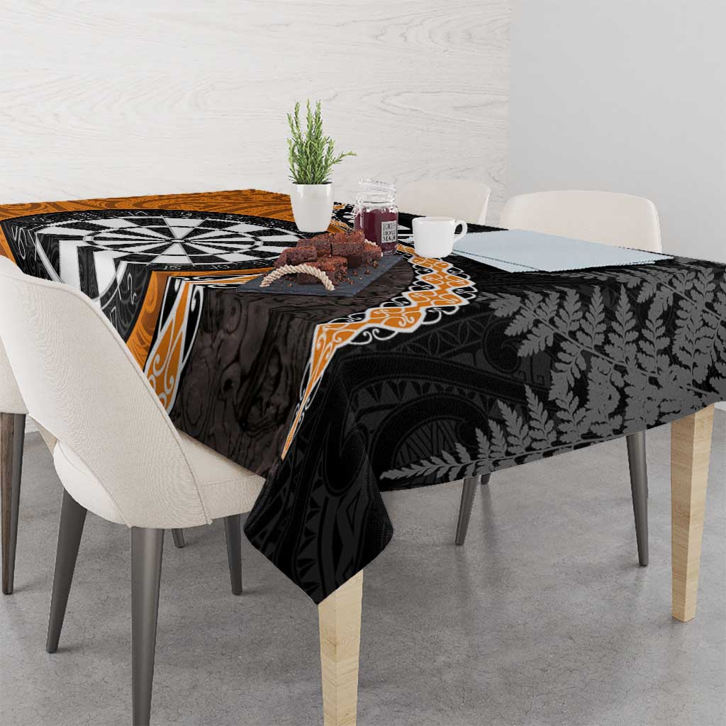 Personalised New Zealand Darts Tablecloth Koru Tribal Tattoo and Silver Fern Maori Pattern Orange Color
