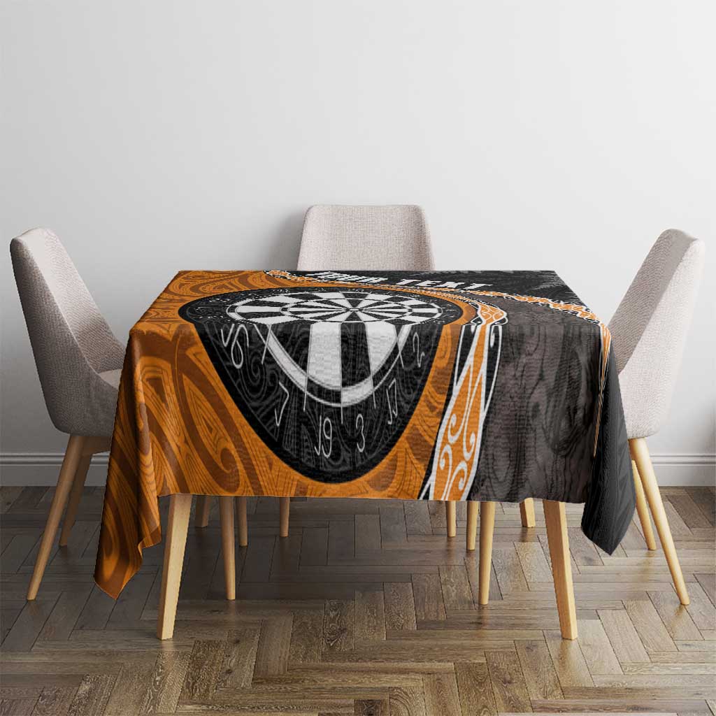 Personalised New Zealand Darts Tablecloth Koru Tribal Tattoo and Silver Fern Maori Pattern Orange Color
