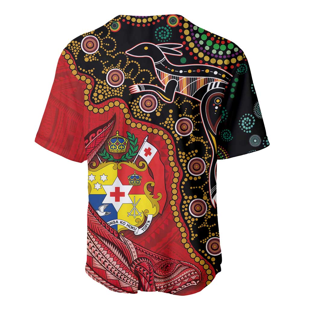 Tonga Ngatu and Australia Together Baseball Jersey Polynesian Humpback Whale and Aboriginal Kangaroo