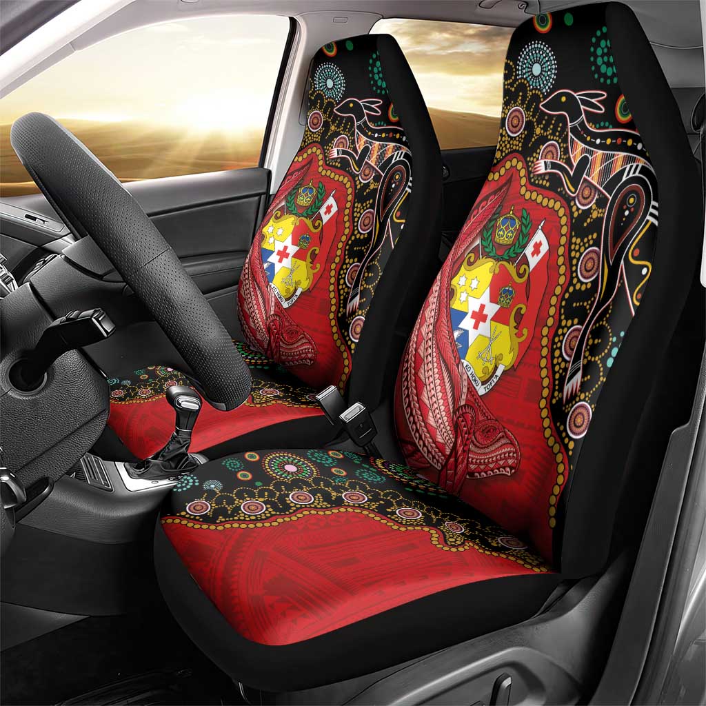 Tonga Ngatu and Australia Together Car Seat Cover Polynesian Humpback Whale and Aboriginal Kangaroo