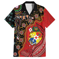 Tonga Ngatu and Australia Together Family Matching Off The Shoulder Long Sleeve Dress and Hawaiian Shirt Polynesian Humpback Whale and Aboriginal Kangaroo