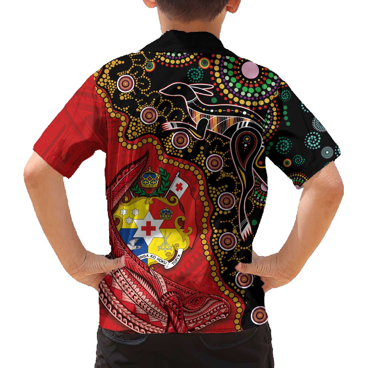 Tonga Ngatu and Australia Together Family Matching Puletasi and Hawaiian Shirt Polynesian Humpback Whale and Aboriginal Kangaroo LT03 - Polynesian Pride