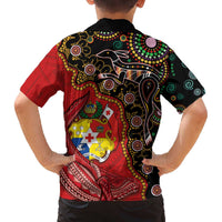 Tonga Ngatu and Australia Together Family Matching Puletasi and Hawaiian Shirt Polynesian Humpback Whale and Aboriginal Kangaroo LT03 - Polynesian Pride