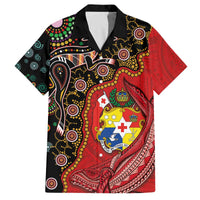 Tonga Ngatu and Australia Together Family Matching Puletasi and Hawaiian Shirt Polynesian Humpback Whale and Aboriginal Kangaroo LT03 Dad's Shirt - Short Sleeve Red - Polynesian Pride