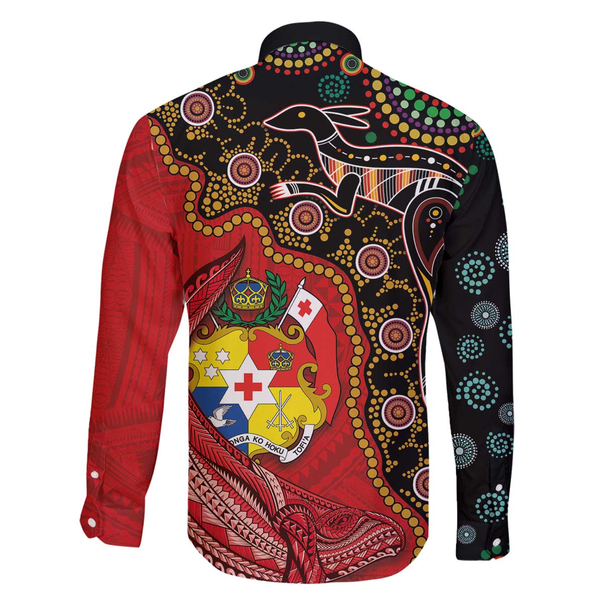 Tonga Ngatu and Australia Together Family Matching Puletasi and Hawaiian Shirt Polynesian Humpback Whale and Aboriginal Kangaroo LT03 - Polynesian Pride