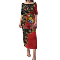 Tonga Ngatu and Australia Together Family Matching Puletasi and Hawaiian Shirt Polynesian Humpback Whale and Aboriginal Kangaroo LT03 Mom's Dress Red - Polynesian Pride