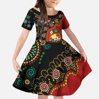 Tonga Ngatu and Australia Together Family Matching Short Sleeve Bodycon Dress and Hawaiian Shirt Polynesian Humpback Whale and Aboriginal Kangaroo LT03 Daughter's Dress Red - Polynesian Pride