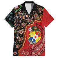 Tonga Ngatu and Australia Together Family Matching Short Sleeve Bodycon Dress and Hawaiian Shirt Polynesian Humpback Whale and Aboriginal Kangaroo LT03 Dad's Shirt - Short Sleeve Red - Polynesian Pride