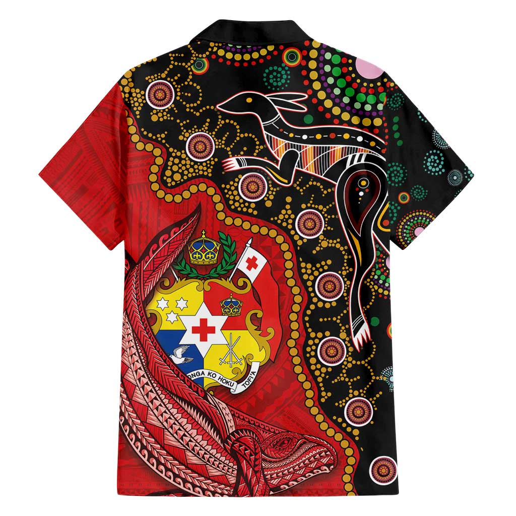 Tonga Ngatu and Australia Together Family Matching Short Sleeve Bodycon Dress and Hawaiian Shirt Polynesian Humpback Whale and Aboriginal Kangaroo LT03 - Polynesian Pride