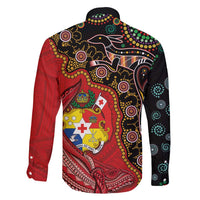 Tonga Ngatu and Australia Together Family Matching Short Sleeve Bodycon Dress and Hawaiian Shirt Polynesian Humpback Whale and Aboriginal Kangaroo LT03 - Polynesian Pride