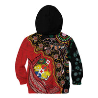 Tonga Ngatu and Australia Together Kid Hoodie Polynesian Humpback Whale and Aboriginal Kangaroo