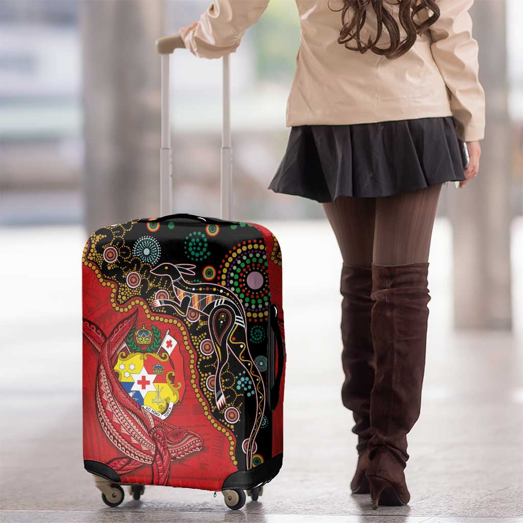 Tonga Ngatu and Australia Together Luggage Cover Polynesian Humpback Whale and Aboriginal Kangaroo
