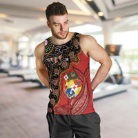 Tonga Ngatu and Australia Together Men Tank Top Polynesian Humpback Whale and Aboriginal Kangaroo LT03 Red - Polynesian Pride