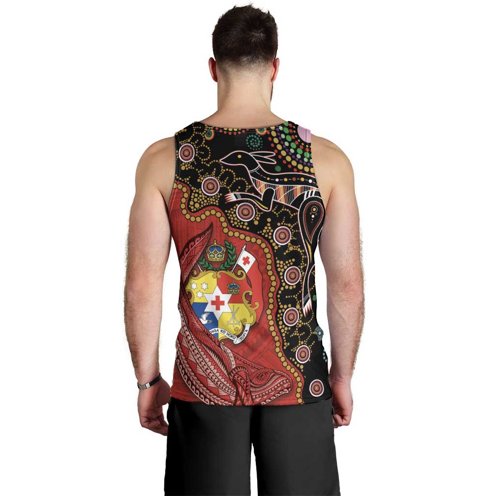 Tonga Ngatu and Australia Together Men Tank Top Polynesian Humpback Whale and Aboriginal Kangaroo LT03 - Polynesian Pride