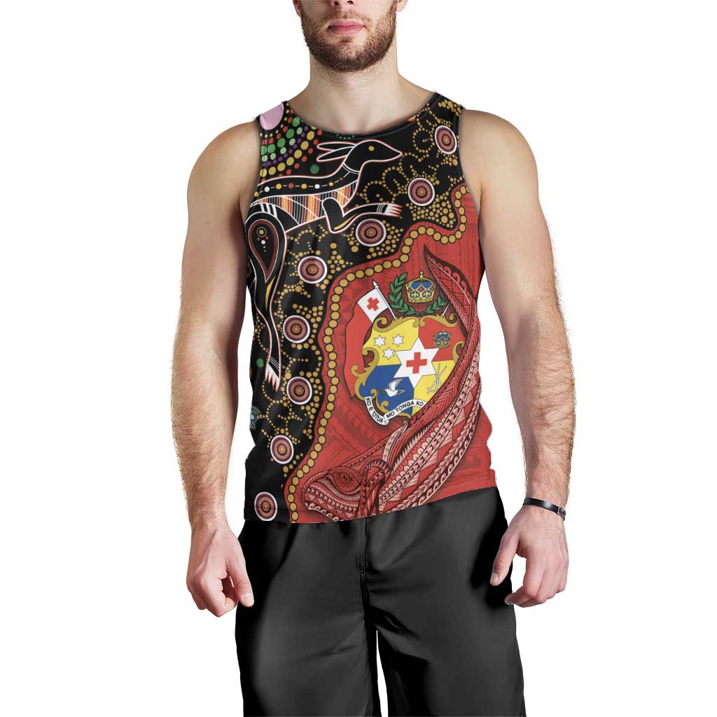 Tonga Ngatu and Australia Together Men Tank Top Polynesian Humpback Whale and Aboriginal Kangaroo LT03 - Polynesian Pride