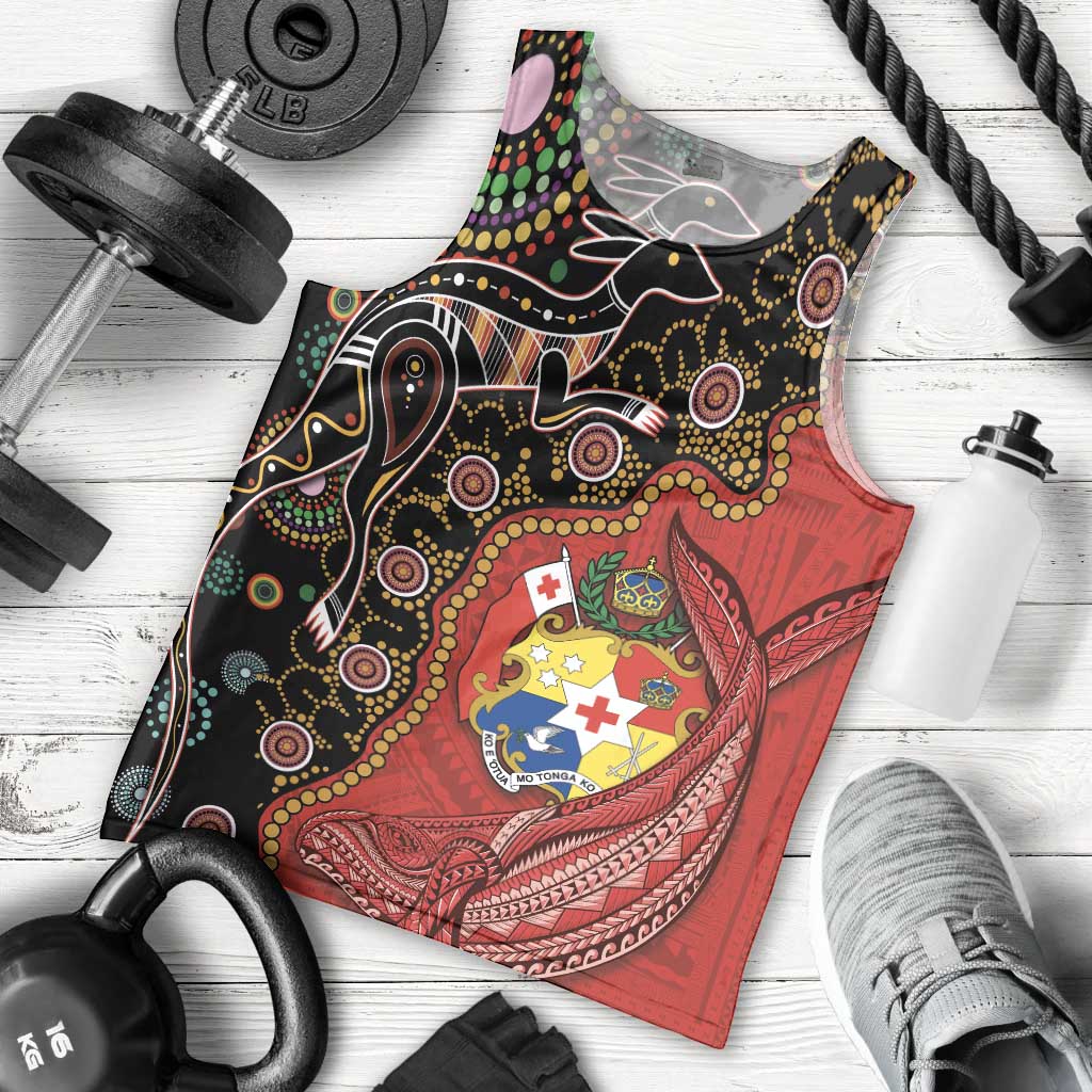 Tonga Ngatu and Australia Together Men Tank Top Polynesian Humpback Whale and Aboriginal Kangaroo LT03 - Polynesian Pride