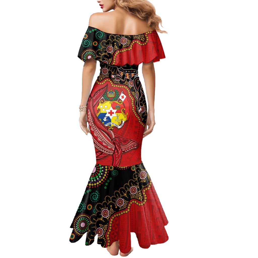 Tonga Ngatu and Australia Together Mermaid Dress Polynesian Humpback Whale and Aboriginal Kangaroo