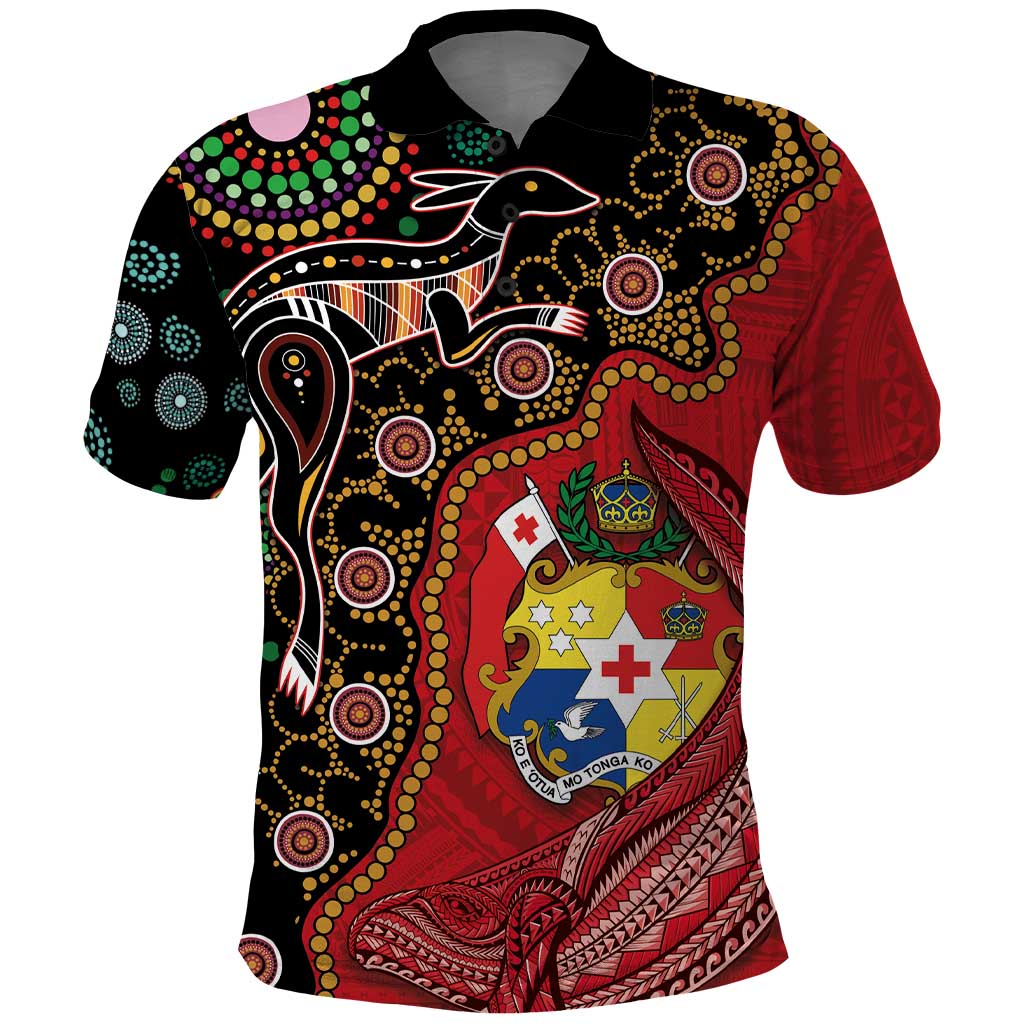 Tonga Ngatu and Australia Together Polo Shirt Polynesian Humpback Whale and Aboriginal Kangaroo