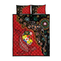 Tonga Ngatu and Australia Together Quilt Bed Set Polynesian Humpback Whale and Aboriginal Kangaroo