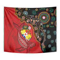 Tonga Ngatu and Australia Together Tapestry Polynesian Humpback Whale and Aboriginal Kangaroo