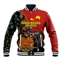 Personalised Papua New Guinea and Australia Together Baseball Jacket Bird-of-paradise and Kangaroo with Aboriginal Pattern