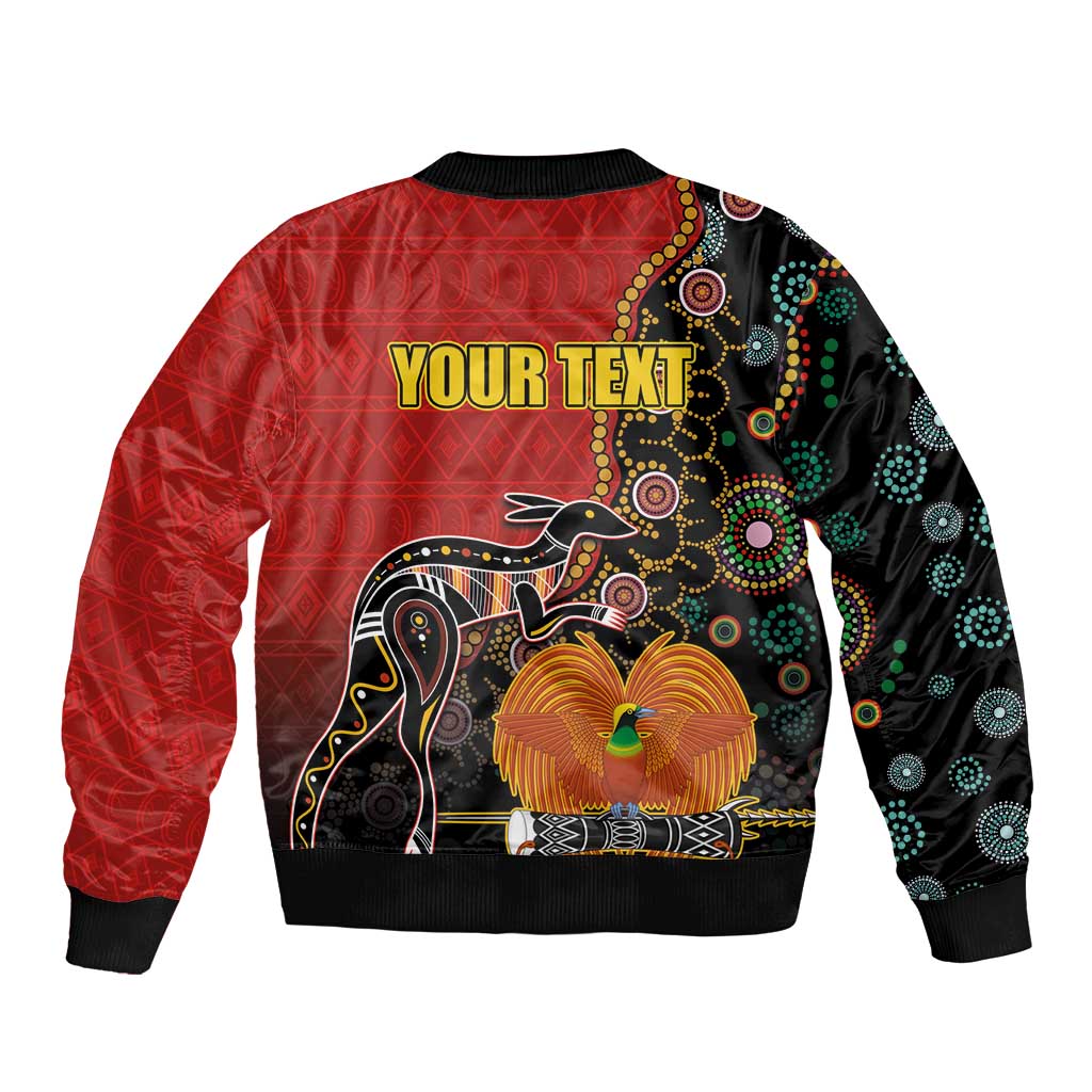 Personalised Papua New Guinea and Australia Together Bomber Jacket Bird-of-paradise and Kangaroo with Aboriginal Pattern