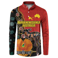 Personalised Papua New Guinea and Australia Together Button Sweatshirt Bird-of-paradise and Kangaroo with Aboriginal Pattern