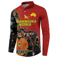 Personalised Papua New Guinea and Australia Together Button Sweatshirt Bird-of-paradise and Kangaroo with Aboriginal Pattern