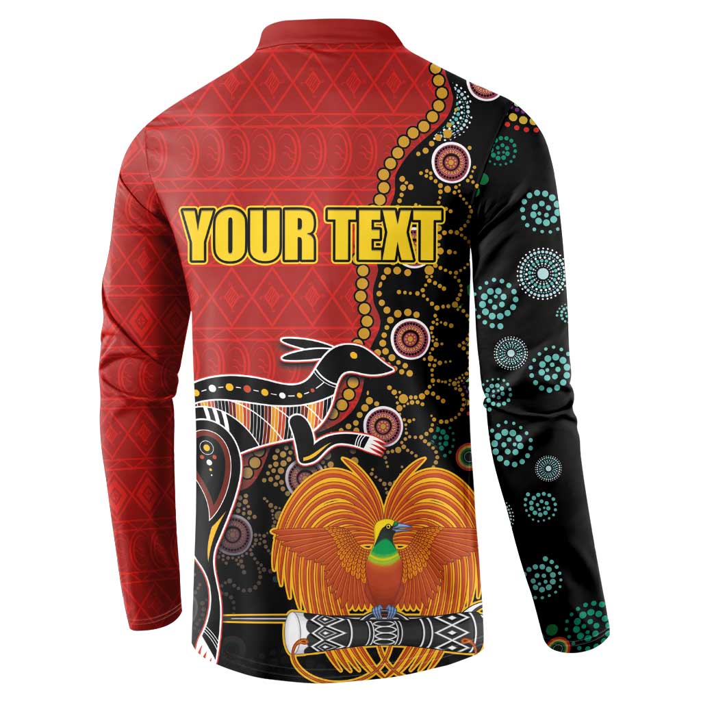 Personalised Papua New Guinea and Australia Together Button Sweatshirt Bird-of-paradise and Kangaroo with Aboriginal Pattern
