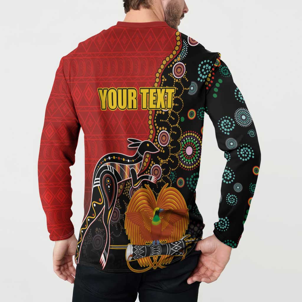Personalised Papua New Guinea and Australia Together Button Sweatshirt Bird-of-paradise and Kangaroo with Aboriginal Pattern