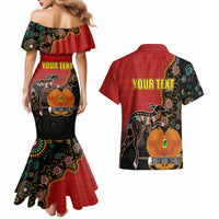 Personalised Papua New Guinea and Australia Together Couples Matching Mermaid Dress and Hawaiian Shirt Bird-of-paradise and Kangaroo with Aboriginal Pattern LT03 - Polynesian Pride