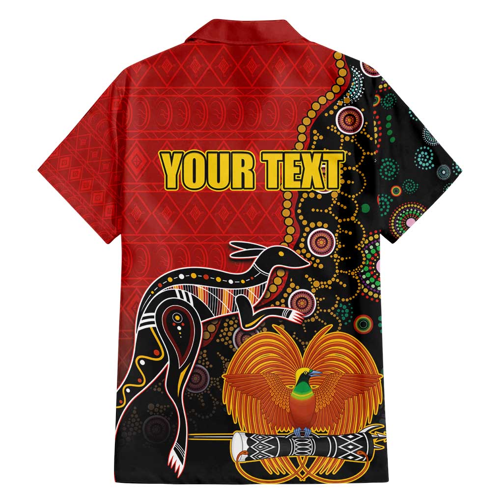 Personalised Papua New Guinea and Australia Together Family Matching Off Shoulder Maxi Dress and Hawaiian Shirt Bird-of-paradise and Kangaroo with Aboriginal Pattern