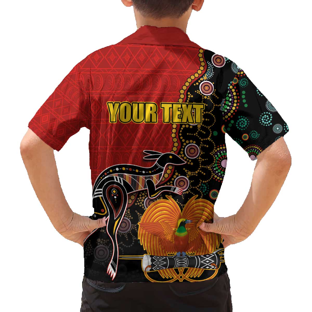 Personalised Papua New Guinea and Australia Together Family Matching Puletasi and Hawaiian Shirt Bird-of-paradise and Kangaroo with Aboriginal Pattern LT03 - Polynesian Pride