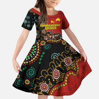 Personalised Papua New Guinea and Australia Together Family Matching Puletasi and Hawaiian Shirt Bird-of-paradise and Kangaroo with Aboriginal Pattern LT03 Daughter's Dress Red - Polynesian Pride